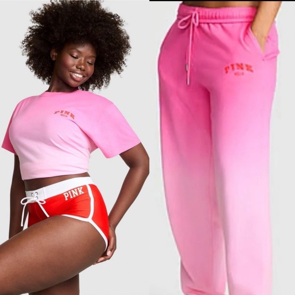 Victoria’s Secret PINK Lollipop XS Dip-Dye Campus Tee & Matching SM Sweatpants